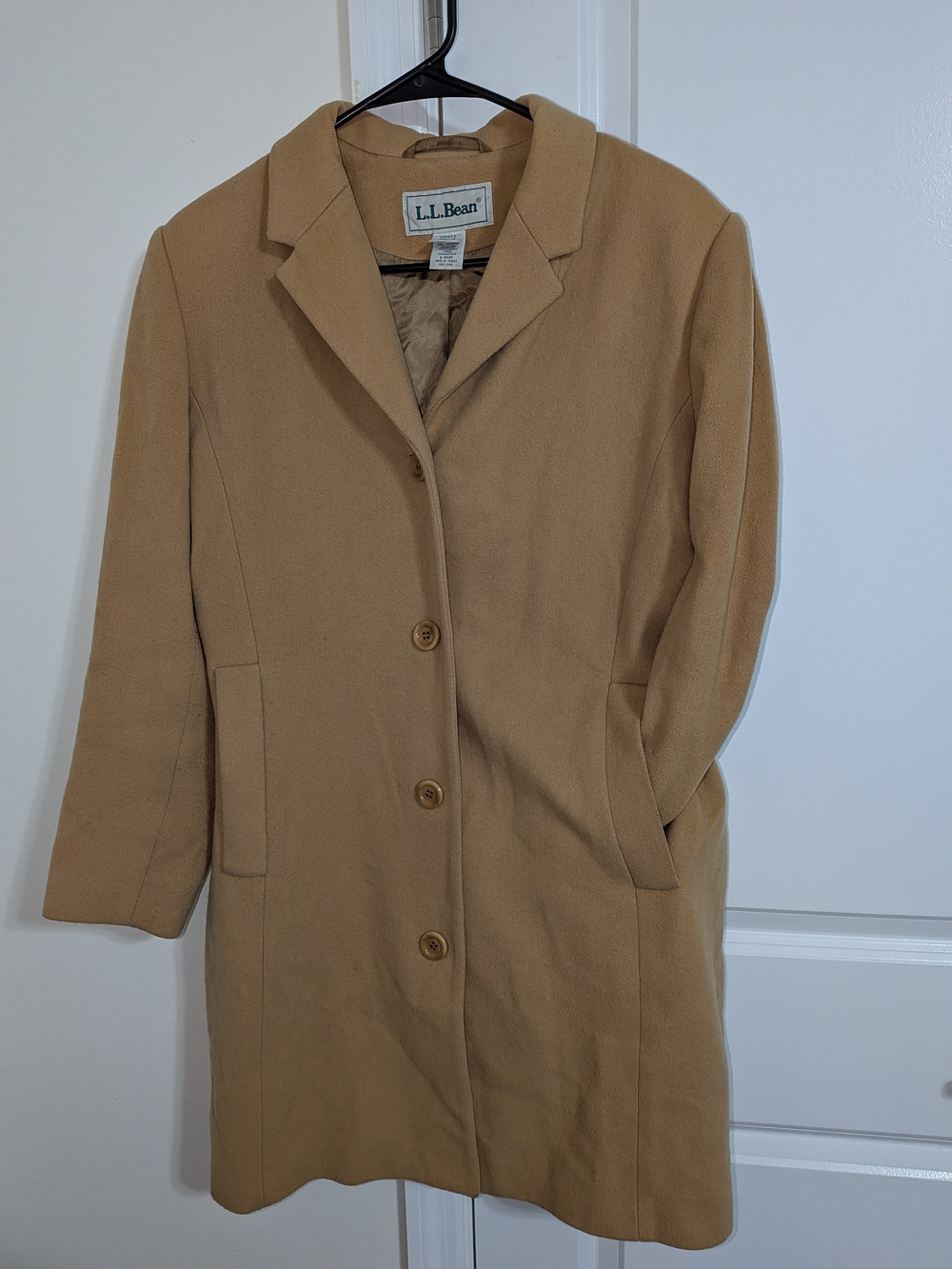 L.L. Bean Women's Tan Single-Breasted Wool-Blend Pea Coat